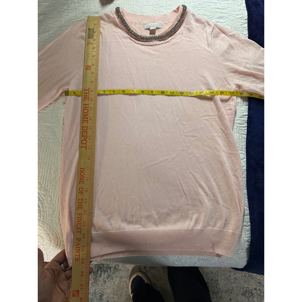 New York & Company Sweater Womens L Pink Embellished Neck Short Sleeve Knit